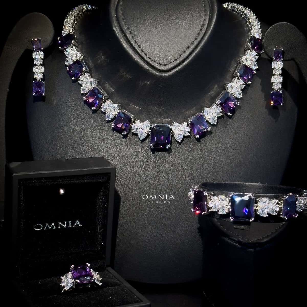 Omnia Amelia Purple Bridal Full Set in High Quality Simulated Diamonds - OMNIASTORES UAE
