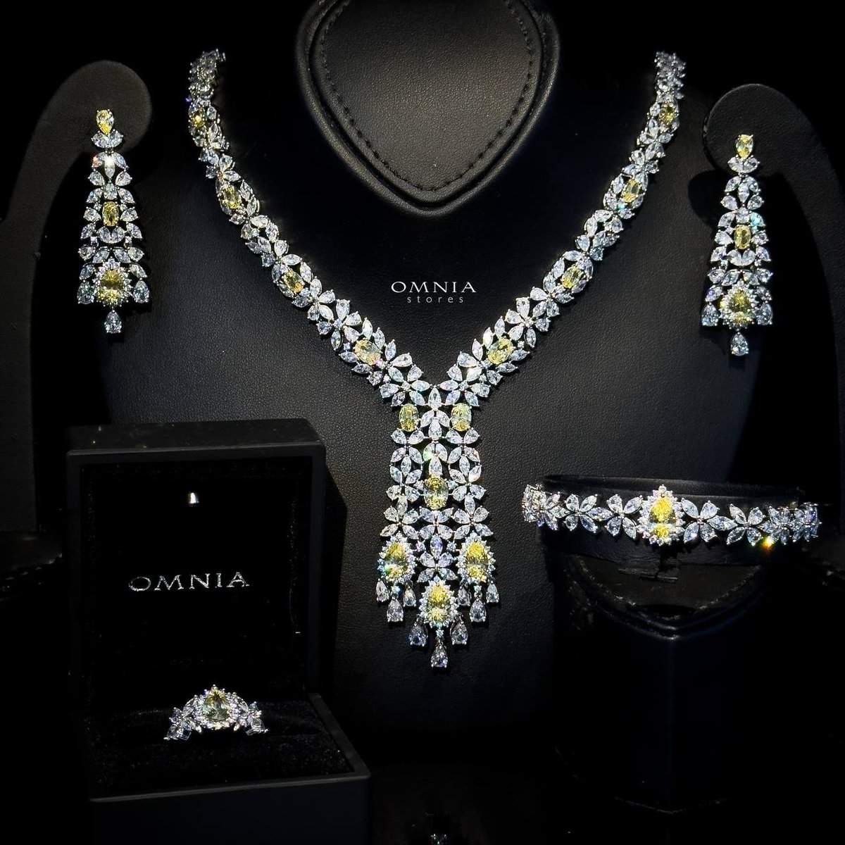 Omnia Shamma Yellow Bridal Full Set High Quality Zircon Stone in Rhodium Plated - OMNIASTORES UAE