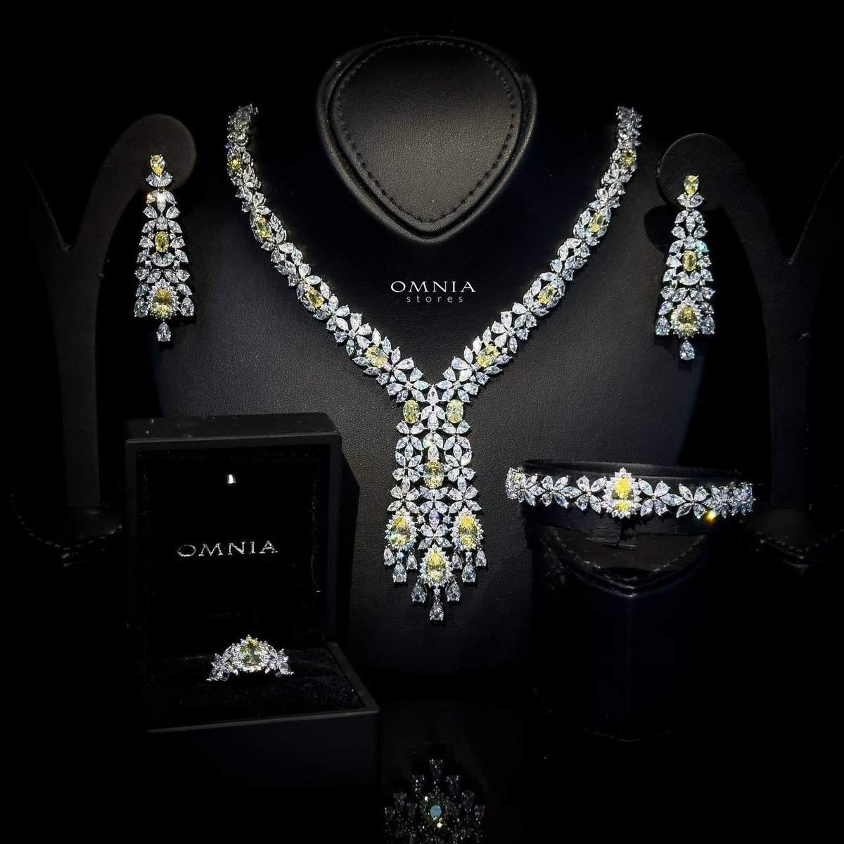 Omnia Shamma Yellow Bridal Full Set High Quality Zircon Stone in Rhodium Plated - OMNIASTORES UAE