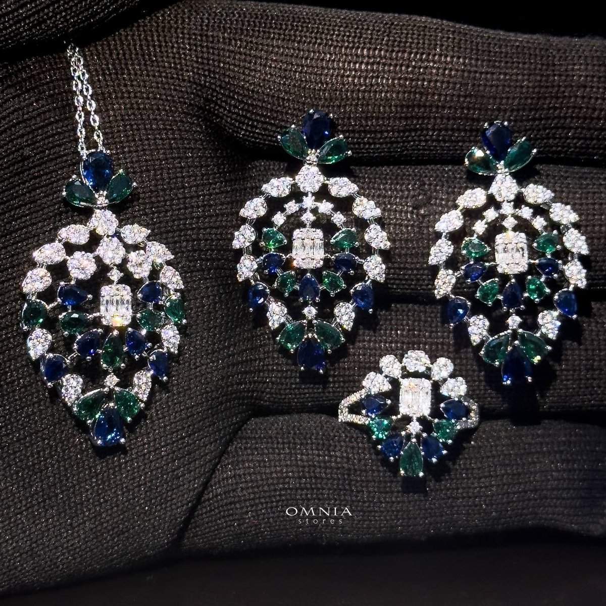 Omnia Ashwaq Green Set Accessories in High Quality Zircon Stone - OMNIASTORES UAE
