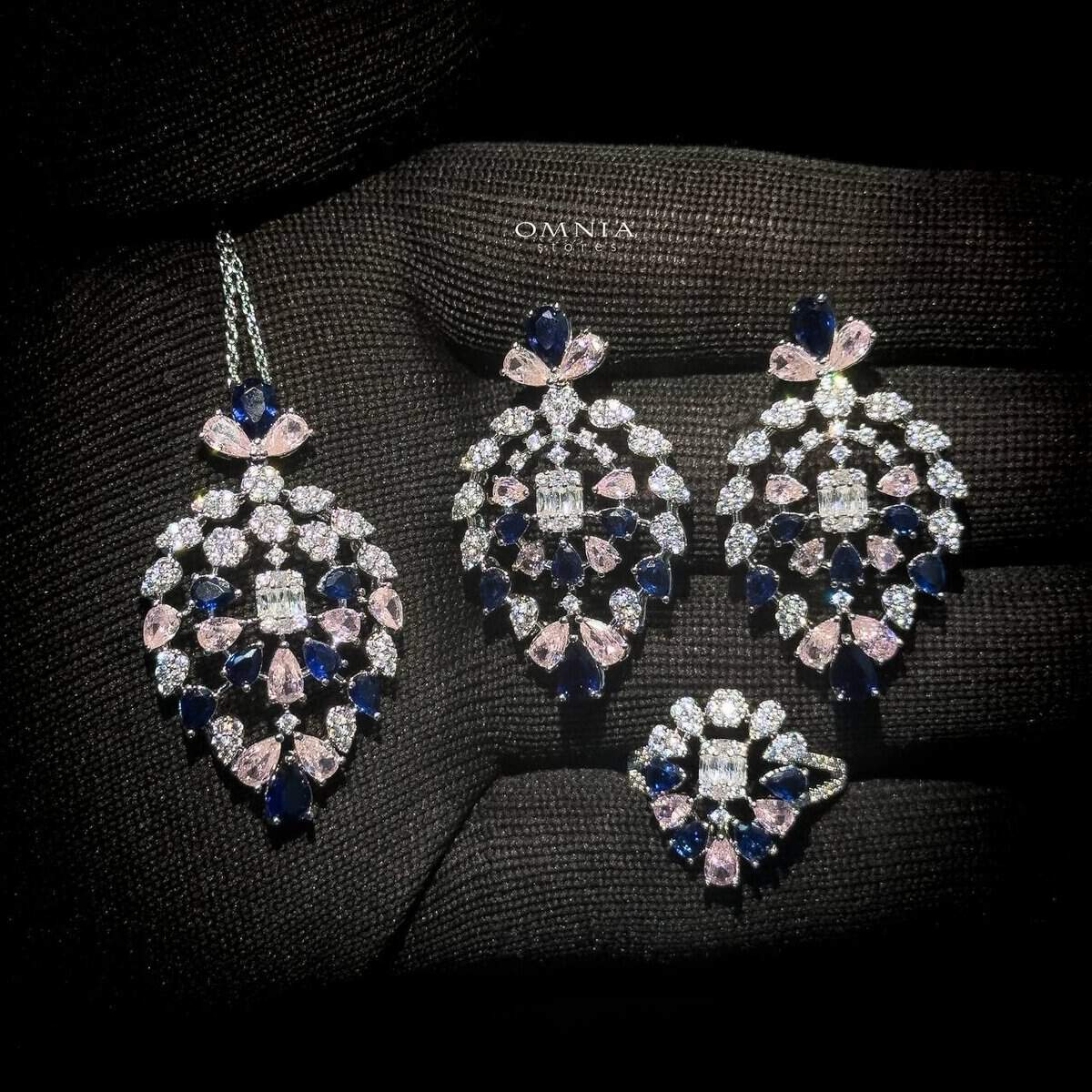 Omnia Ashwaq Purple Set Accessories in High Quality Zircon Stone - OMNIASTORES UAE