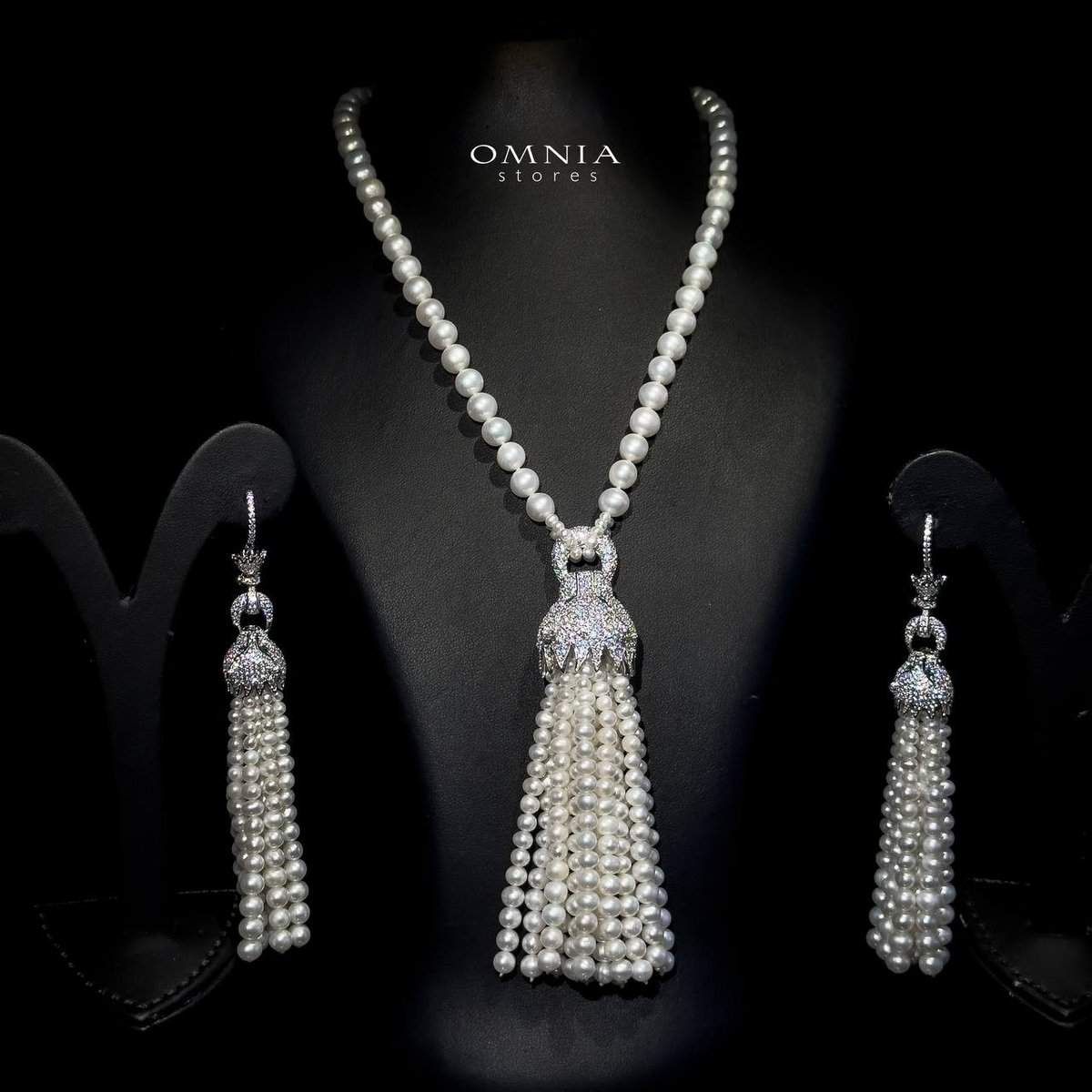 Omnia Munira Leopard Fresh Real Water Pearl Set in 92.5 Silver High Quality Simulated diamonds - OMNIASTORES UAE