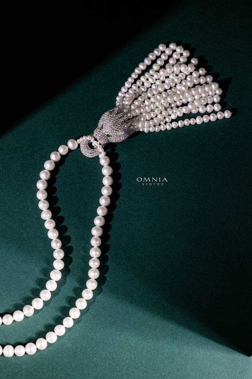 Omnia Munira Leopard Fresh Real Water Pearl Set in 92.5 Silver High Quality Simulated diamonds - OMNIASTORES UAE
