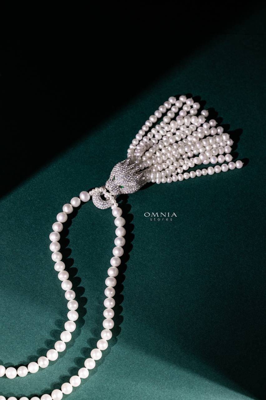 Omnia Munira Leopard Fresh Real Water Pearl Set in 92.5 Silver High Quality Simulated diamonds - OMNIASTORES UAE