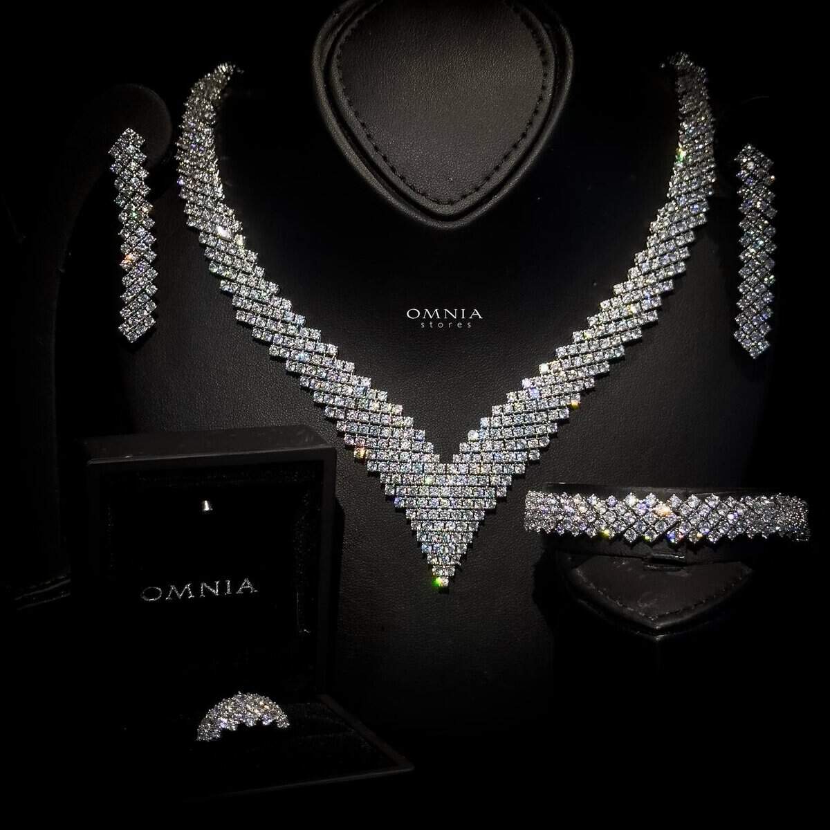 Omnia Thea Bridal Full Set Accessories High Quality Zircon Stone in Rhodium Plated - OMNIASTORES UAE