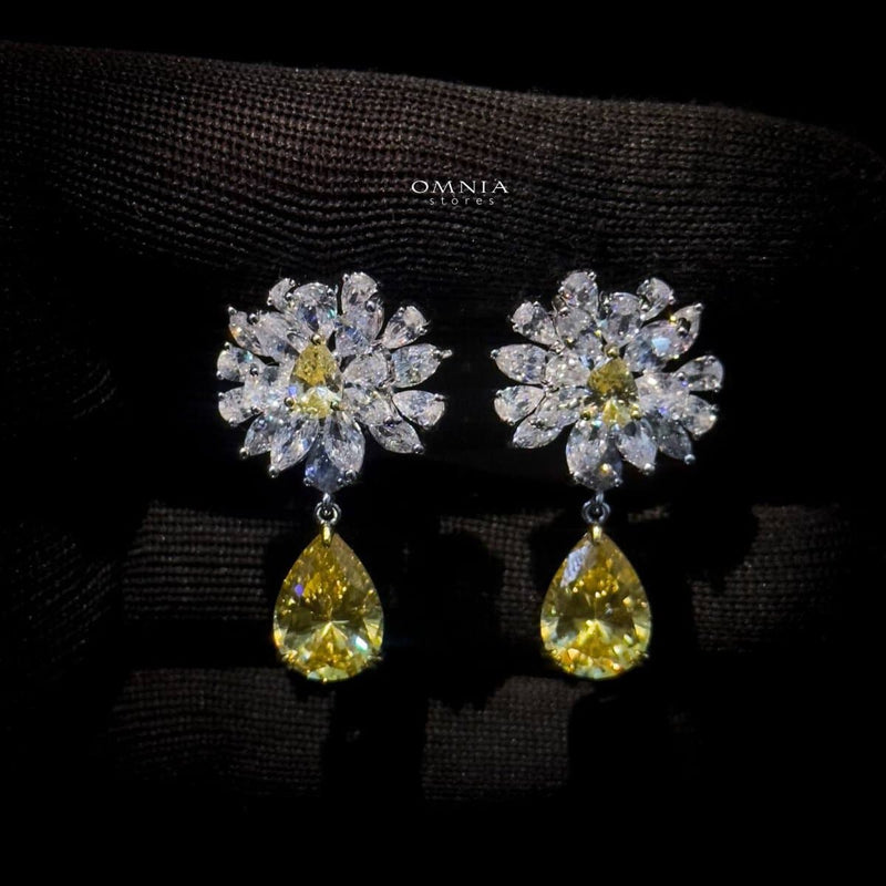 Omnia Nakaret Yellow Earrings 92.5 Silver In High Quality Simulated diamonds - OMNIASTORES UAE