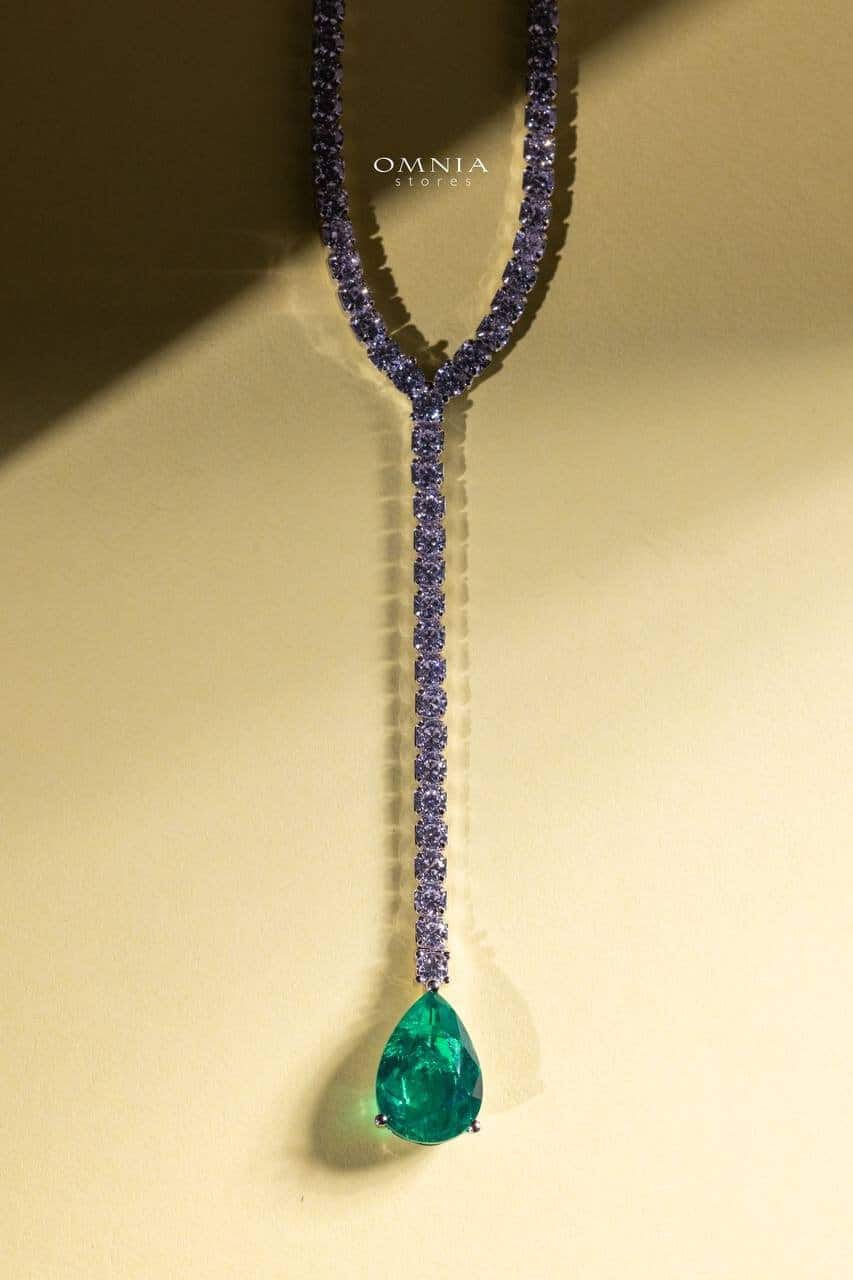 Omnia Anya Green Necklace 92.5 Silver In High Quality Simulated diamonds - OMNIASTORES UAE