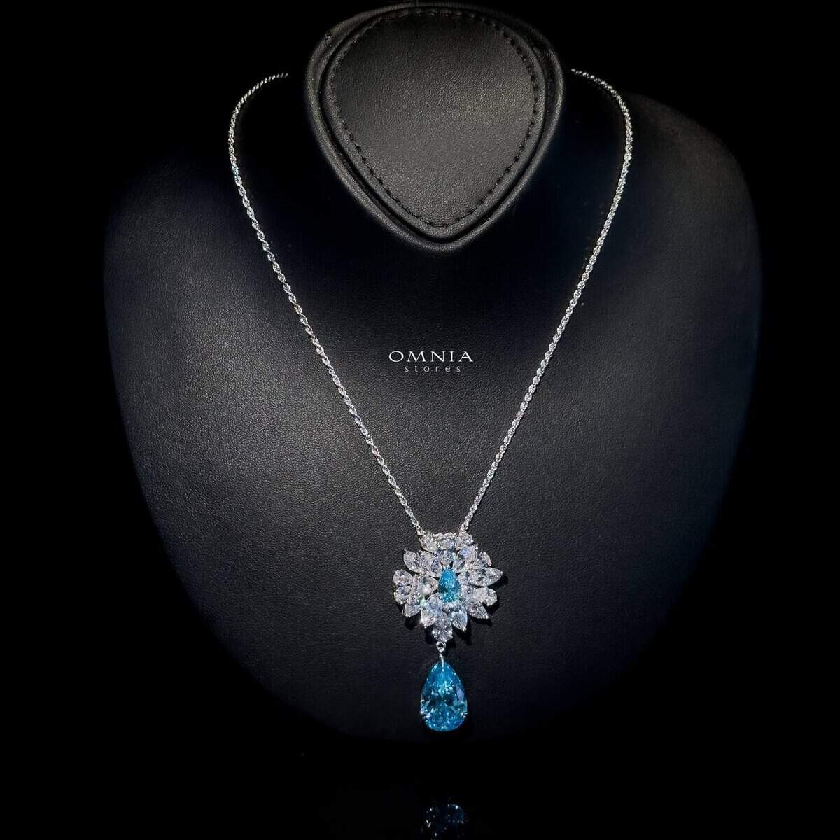 Omnia Nakaret Sky Blue Necklace 92.5 Silver High Quality Simulated diamonds - OMNIASTORES UAE