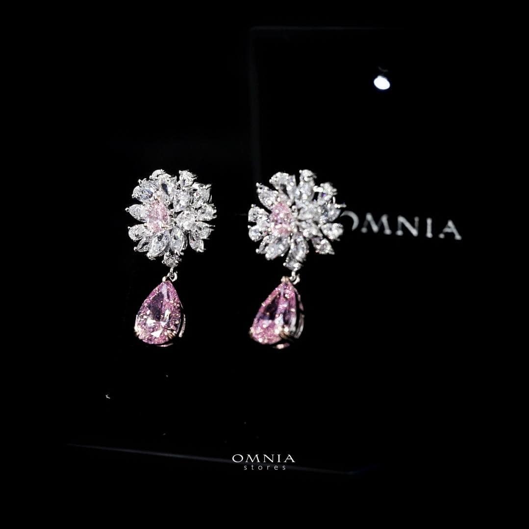 Omnia Nakaret Pink Earring In 92.5 Silver High Quality Simulated Diamonds - OMNIASTORES UAE
