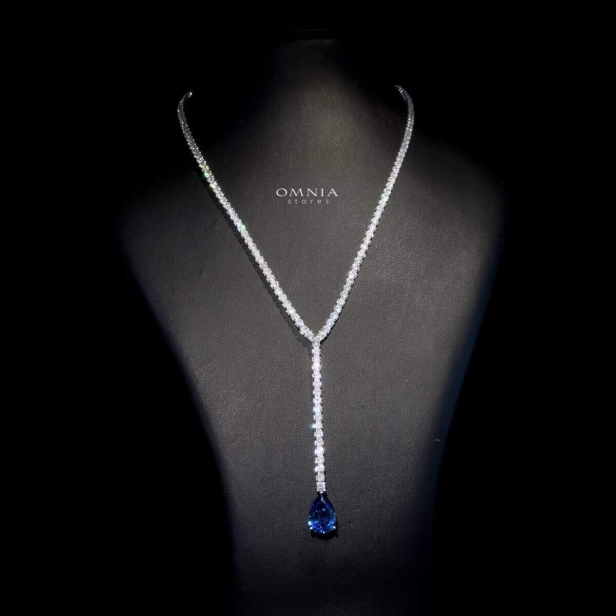 Omnia Anya Blue Necklace 92.5 Silver In High Quality Simulated diamonds - OMNIASTORES UAE