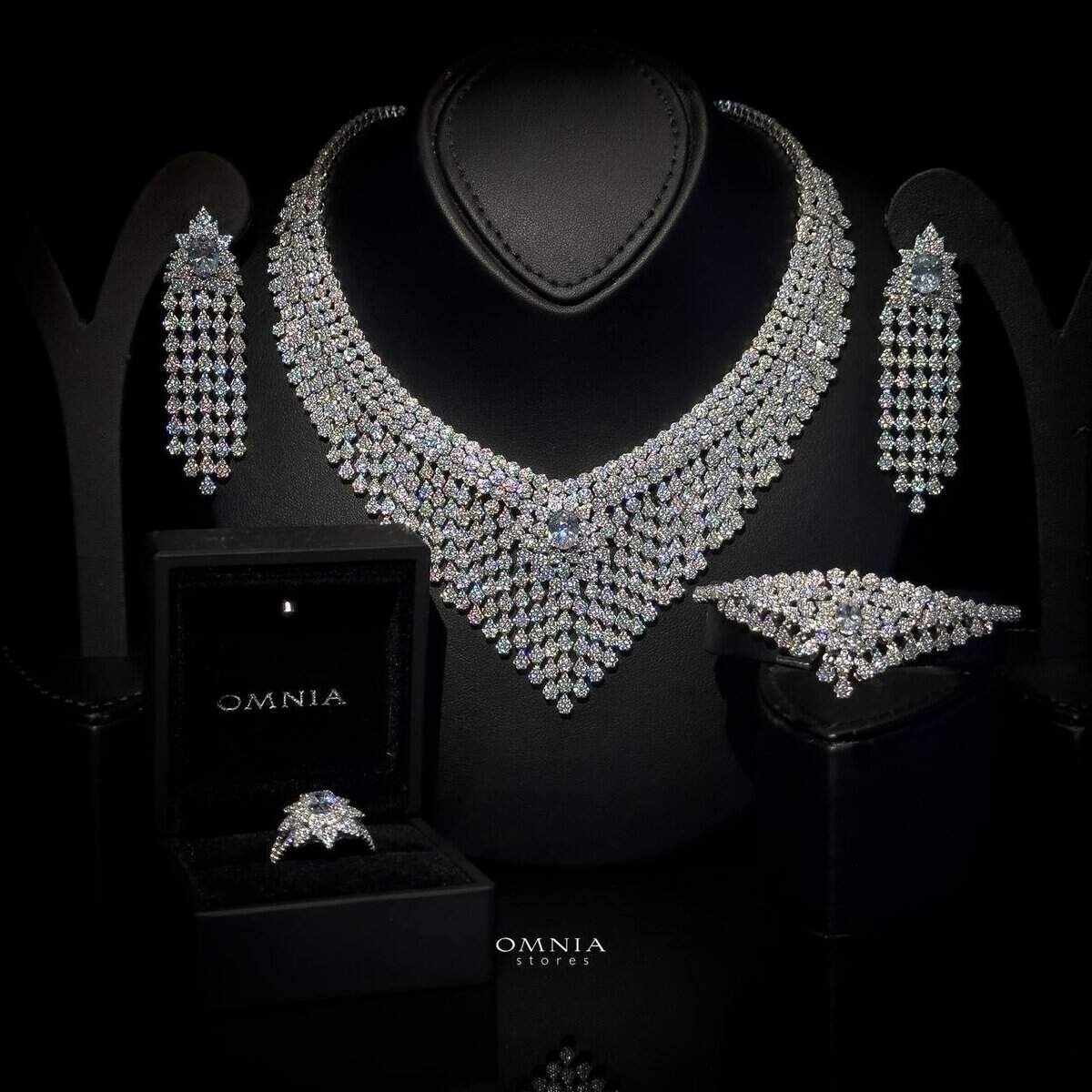 Omnia Gazini White Bridal Full Set 92.5 Silver High Quality Simulated Diamonds - OMNIASTORES UAE