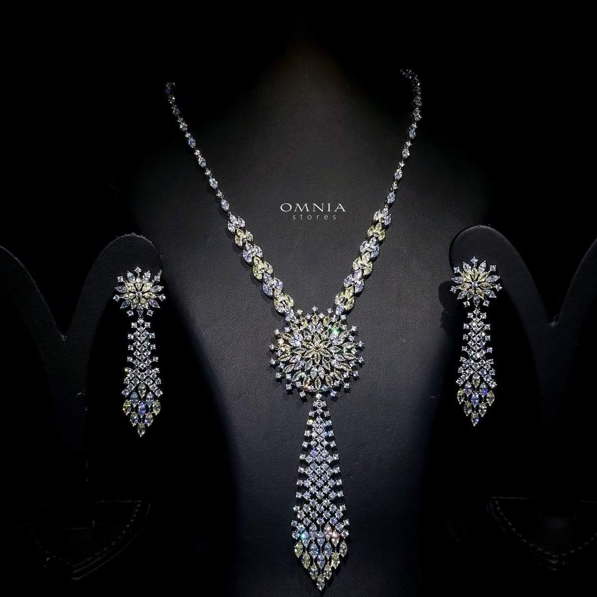 Omnia Mariya Yellow Long chain Set High Quality Zircon Stone In Rhodium Plated - OMNIASTORES UAE