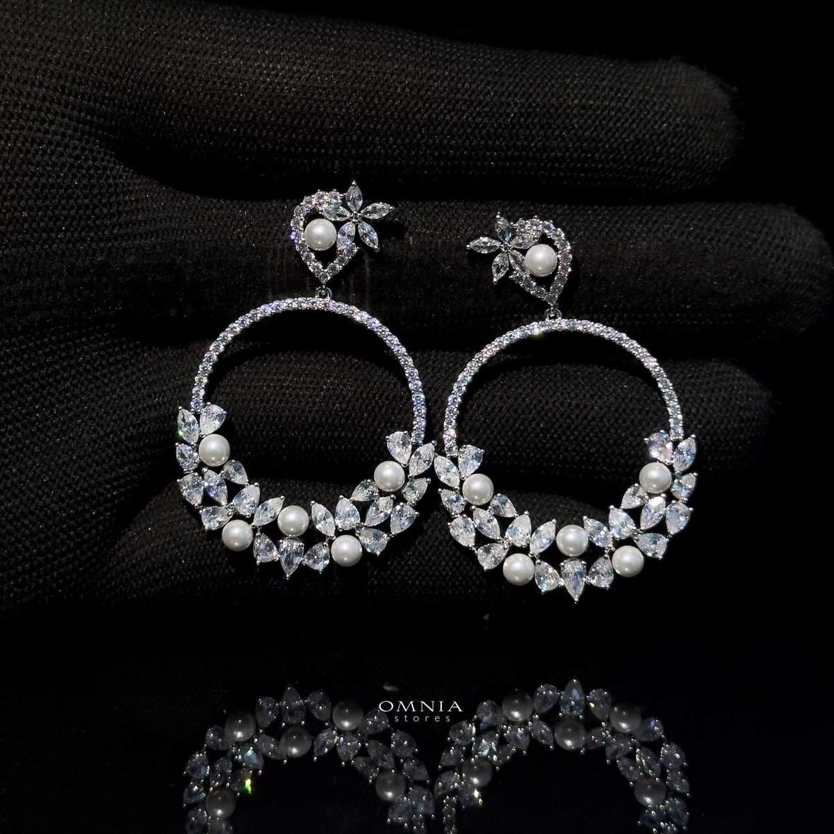 Omnia Rasha Earrings in High Quality Zircon Stone in Rhodium Plated - OMNIASTORES UAE