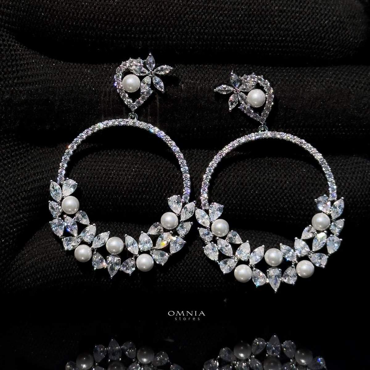 Omnia Rasha Earrings in High Quality Zircon Stone in Rhodium Plated - OMNIASTORES UAE