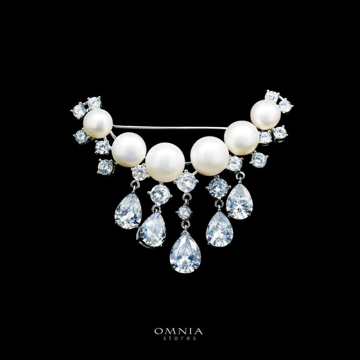 Omnia Mousa Fresh Real Water Pearl brooch in 92.5 Silver High Quality Simulated diamonds - OMNIASTORES UAE