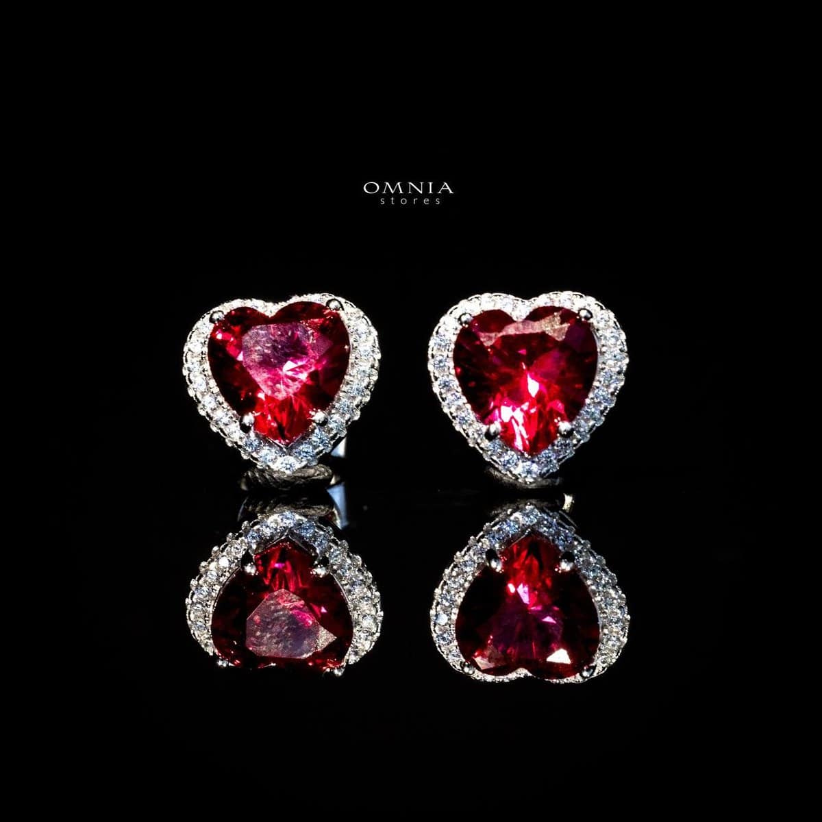 Omnia Latifa Red Stud Earrings In 92.5 Silver High Quality Simulated diamonds - OMNIASTORES UAE