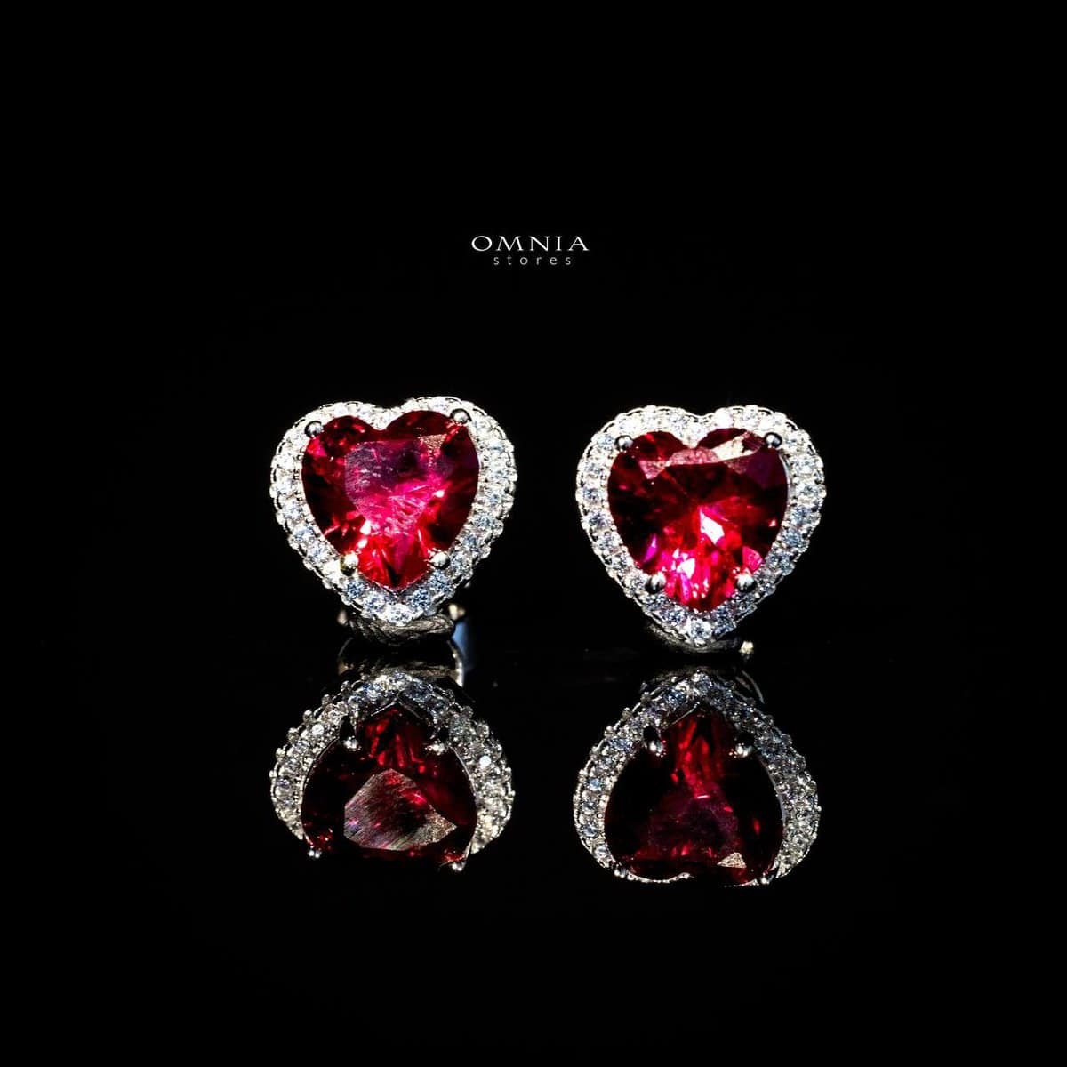 Omnia Latifa Red Stud Earrings In 92.5 Silver High Quality Simulated diamonds - OMNIASTORES UAE