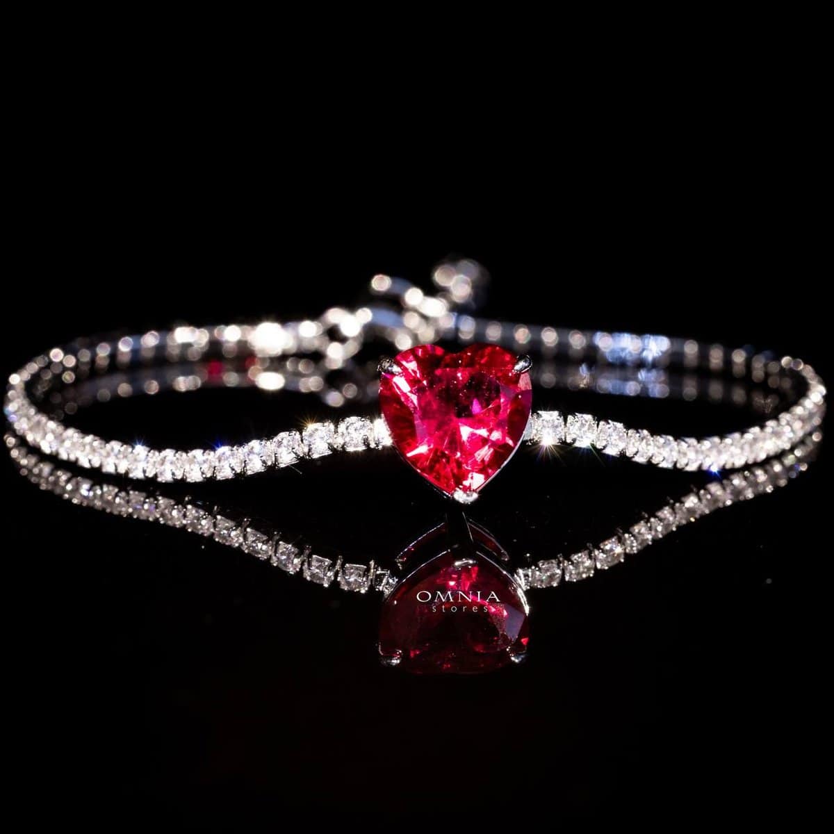Omnia Louise Red Bracelet In 92.5 Silver in High Quality Simulated Diamonds - OMNIASTORES UAE