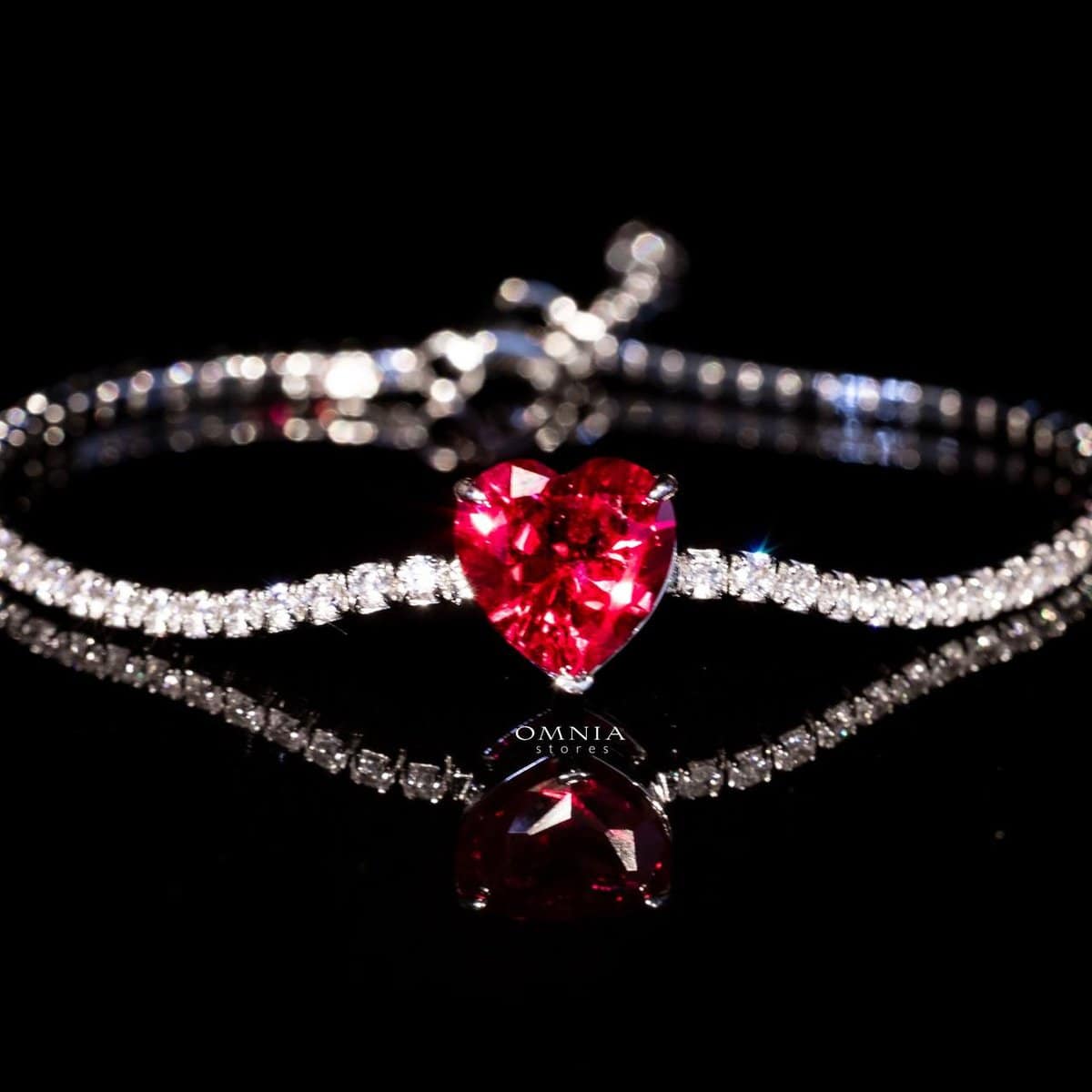Omnia Louise Red Bracelet In 92.5 Silver in High Quality Simulated Diamonds - OMNIASTORES UAE