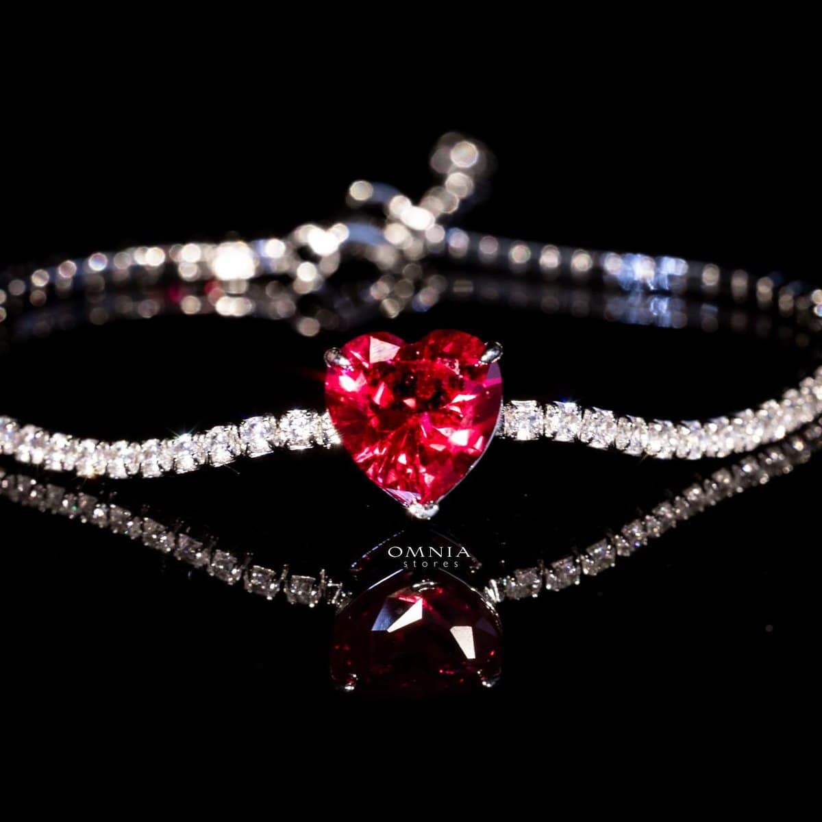 Omnia Louise Red Bracelet In 92.5 Silver in High Quality Simulated Diamonds - OMNIASTORES UAE