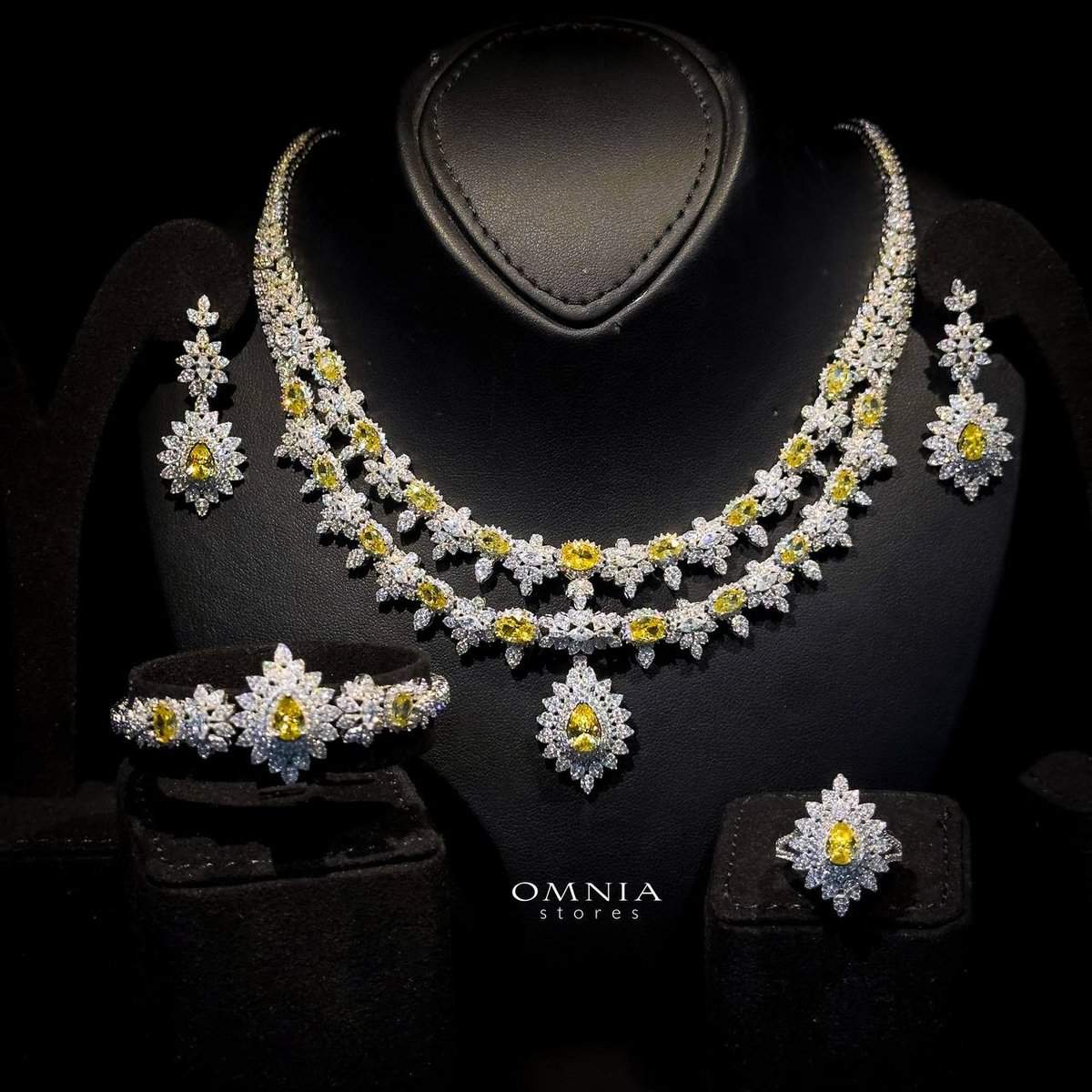 Omnia Osha Yellow Bridal Full Set in 925 Silver High Quality Simulated Diamonds - OMNIASTORES UAE