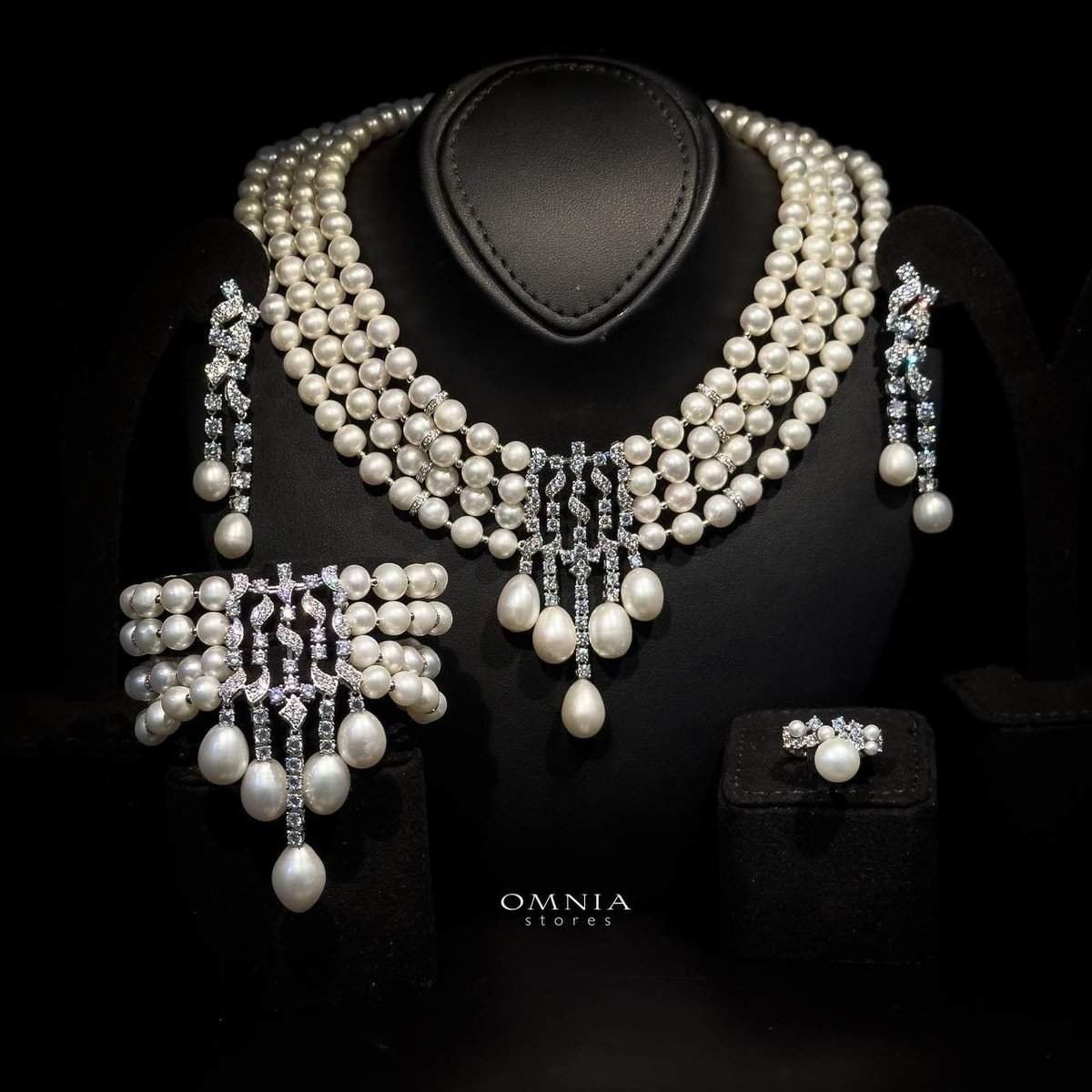 Omnia Behati Fresh Real Water Pearl Set In 925 Silver High Quality Simulated diamonds - OMNIASTORES UAE