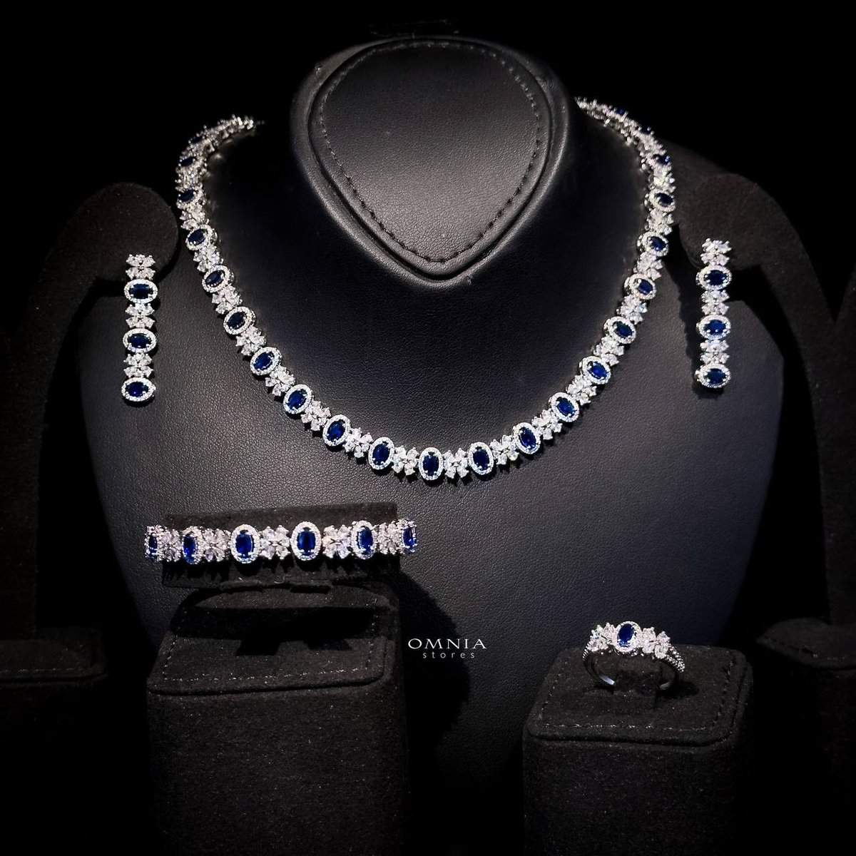 Omnia Mira Blue Bridal Full Set in High Quality Zircon Stone Rhodium Plated - OMNIASTORES UAE
