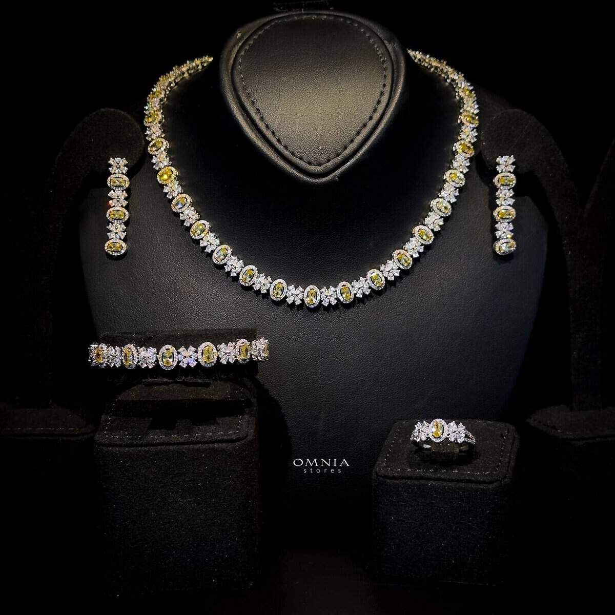 Omnia Mira Yellow Bridal Full Set Accessories in High Quality Zircon Stone Rhodium Plated - OMNIASTORES UAE