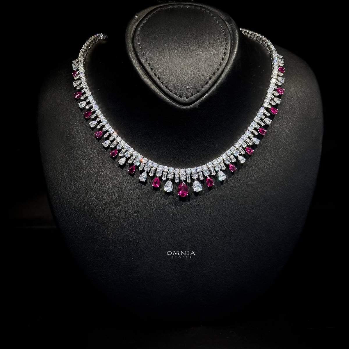 Omnia Nisrine Maroon Bridal Full Set Accessories in High Quality Zircon Stone in Rhodium Plated - OMNIASTORES UAE