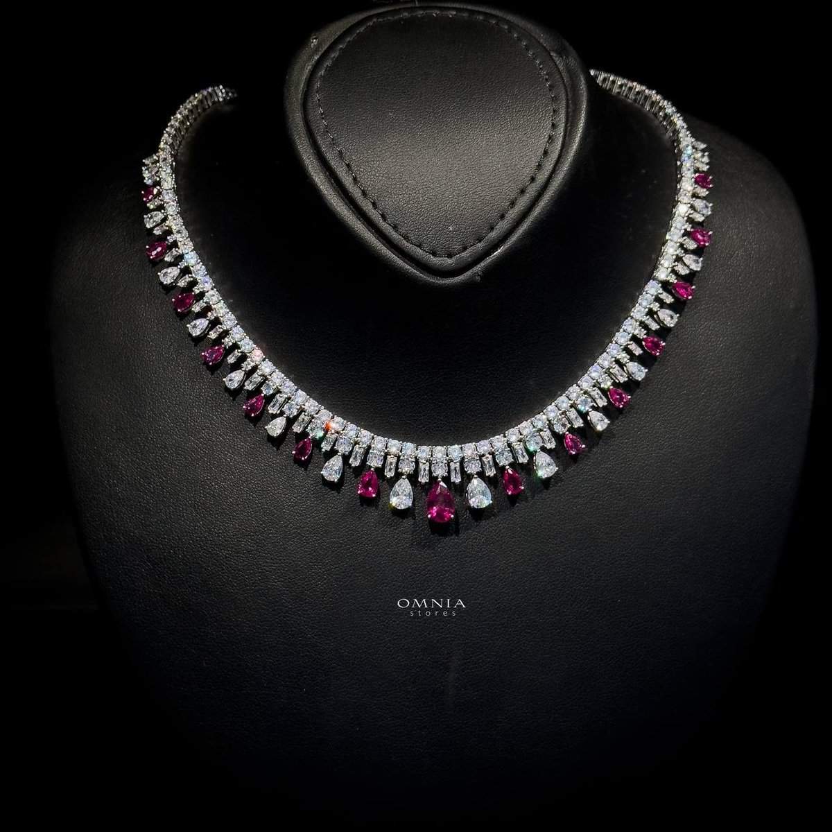 Omnia Nisrine Maroon Bridal Full Set Accessories in High Quality Zircon Stone in Rhodium Plated - OMNIASTORES UAE