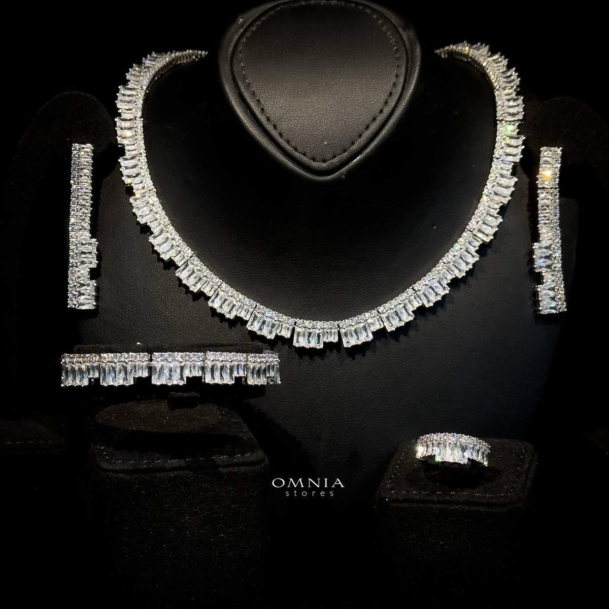 Omnia Izabella White Bridal Full Set High Quality Zircon Stone in Rhodium Plated - OMNIASTORES UAE