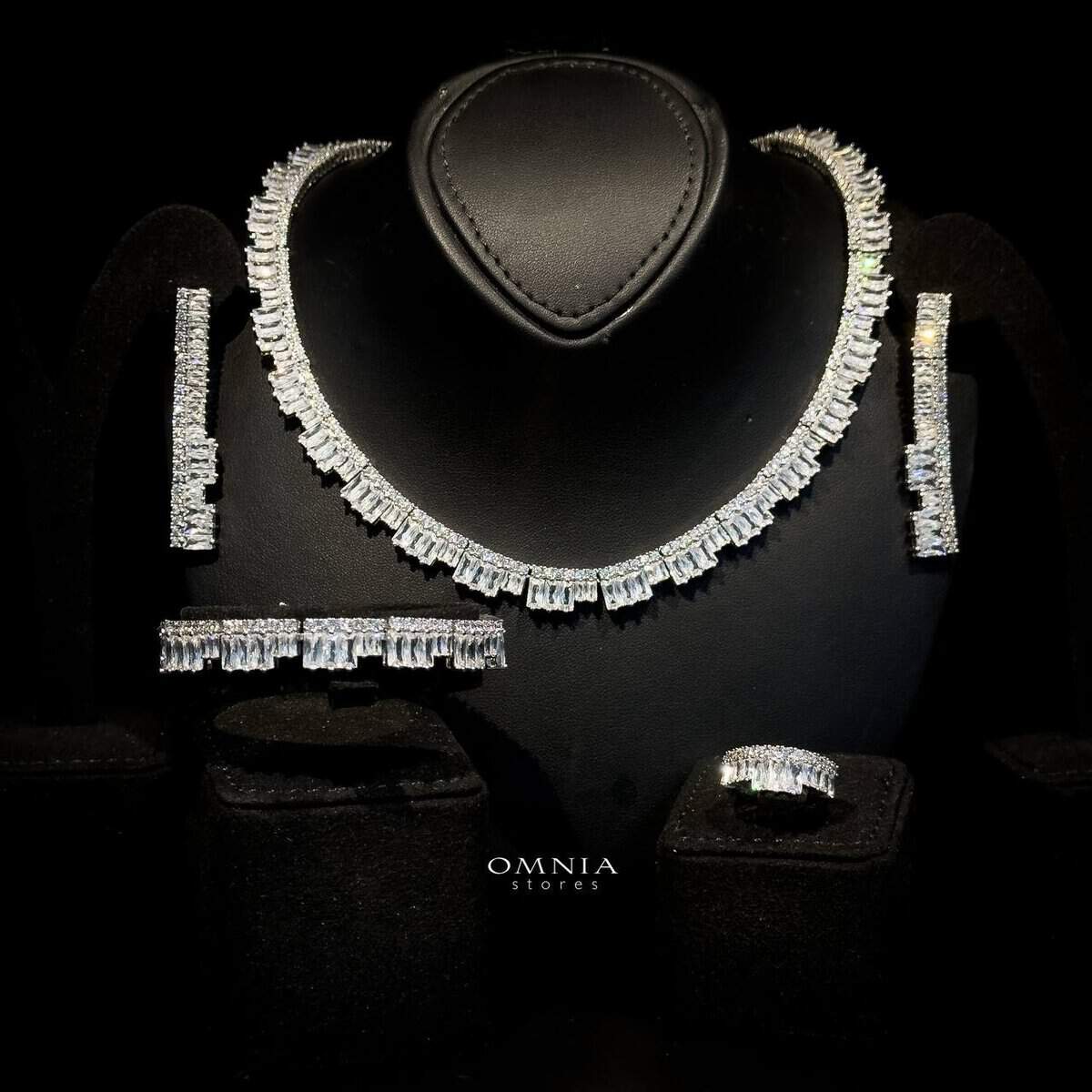 Omnia Izabella White Bridal Full Set High Quality Zircon Stone in Rhodium Plated - OMNIASTORES UAE