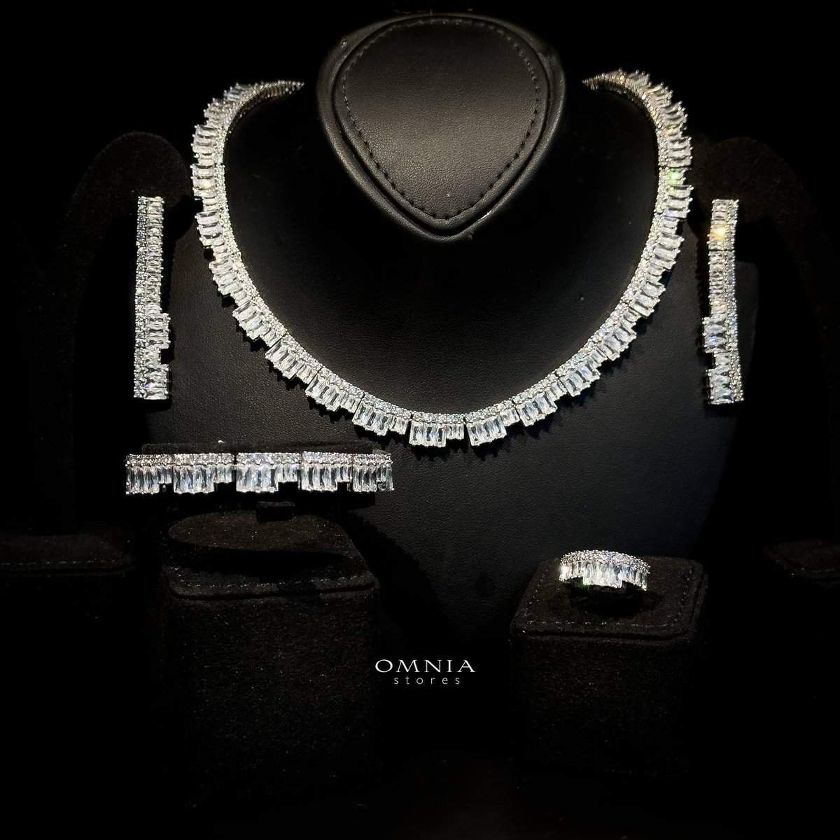 Omnia Izabella White Bridal Full Set High Quality Zircon Stone in Rhodium Plated - OMNIASTORES UAE