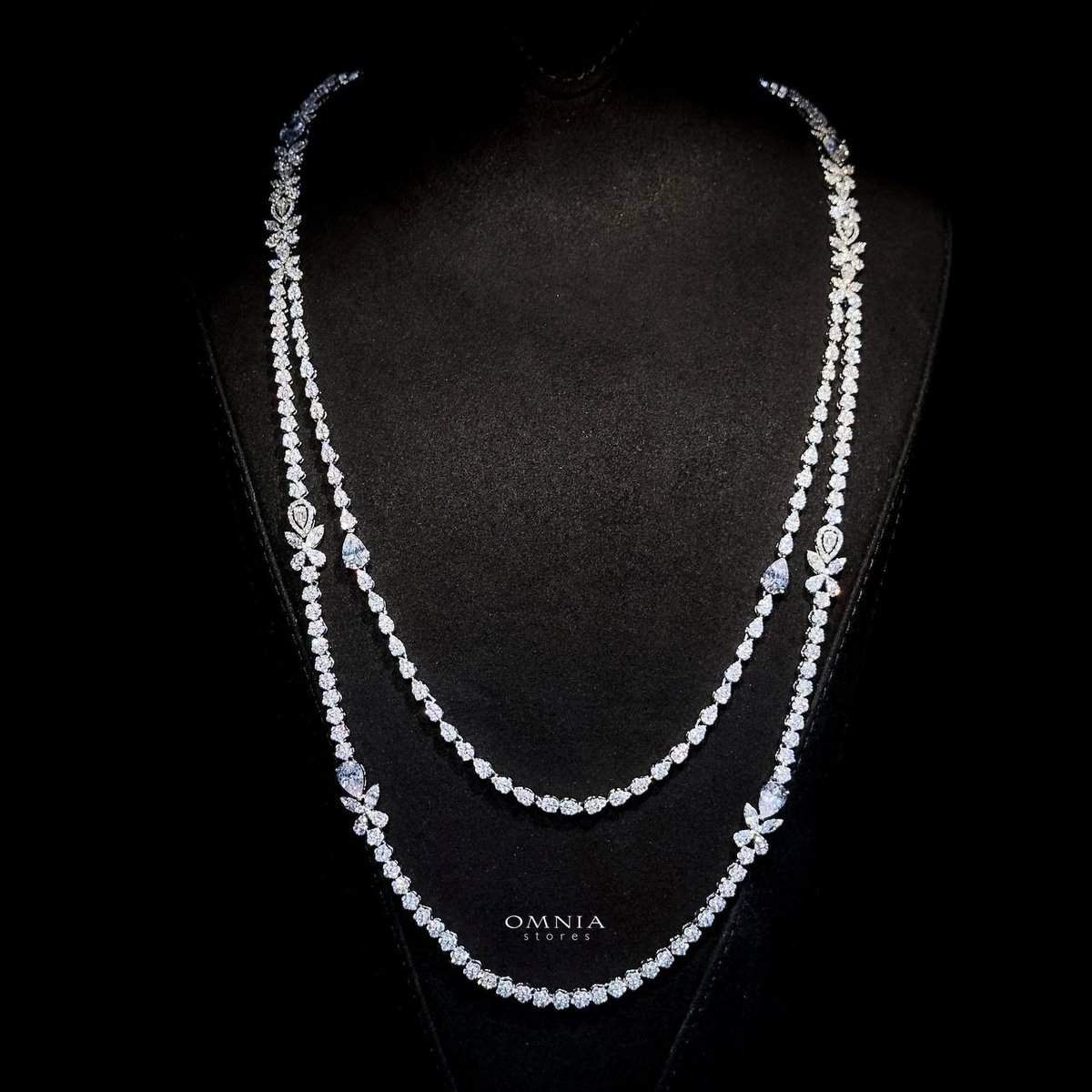 Omnia Yaza Bridal White Long chain Set High Quality Zircon Stone In Rhodium Plated - OMNIASTORES UAE