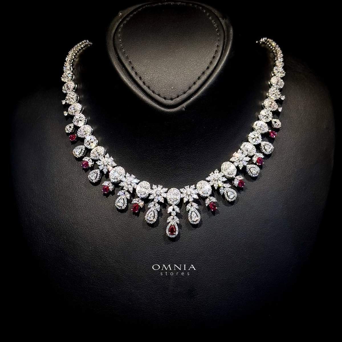 Omnia Trisha Maroon Full set Accessories in High Quality Zircon Stone in Rhodium Plated - OMNIASTORES UAE