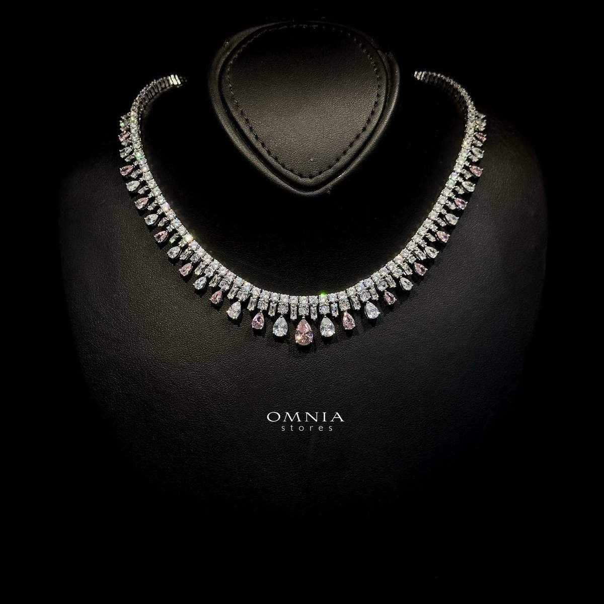 Omnia Nisrine Pink Bridal Full Set in High Quality Zircon Stone in Rhodium Plated - OMNIASTORES UAE