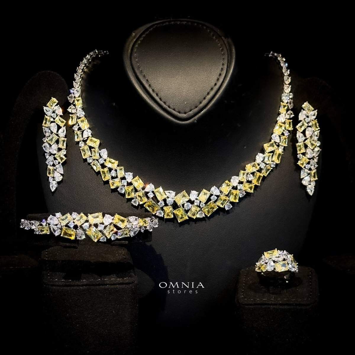 Omnia Anastasia Yellow Bridal Full Set in High Quality Zircon Stone in Rhodium Plated - OMNIASTORES UAE