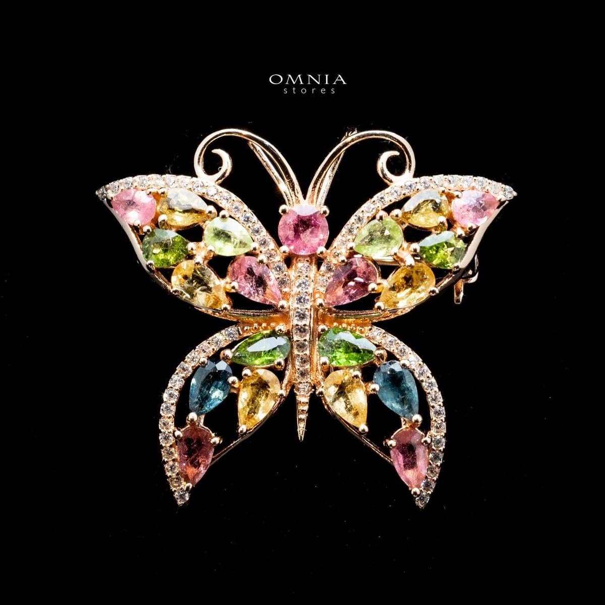 Omnia Maxine Butterfly Brooch In 92.5 Silver High Quality Natural tourmaline - OMNIASTORES UAE