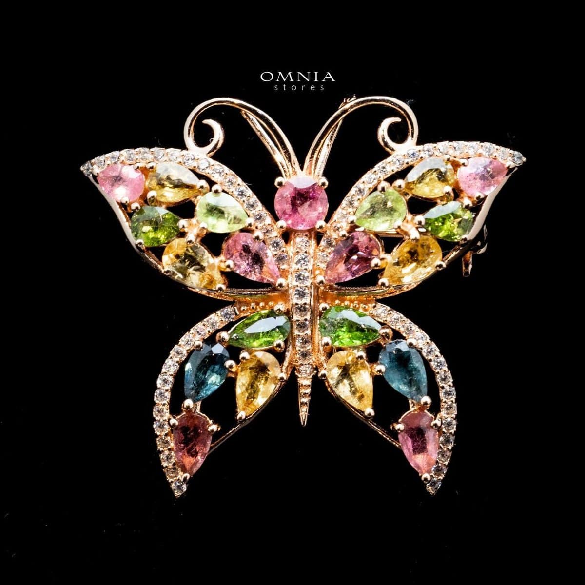 Omnia Maxine Butterfly Brooch In 92.5 Silver High Quality Natural tourmaline - OMNIASTORES UAE