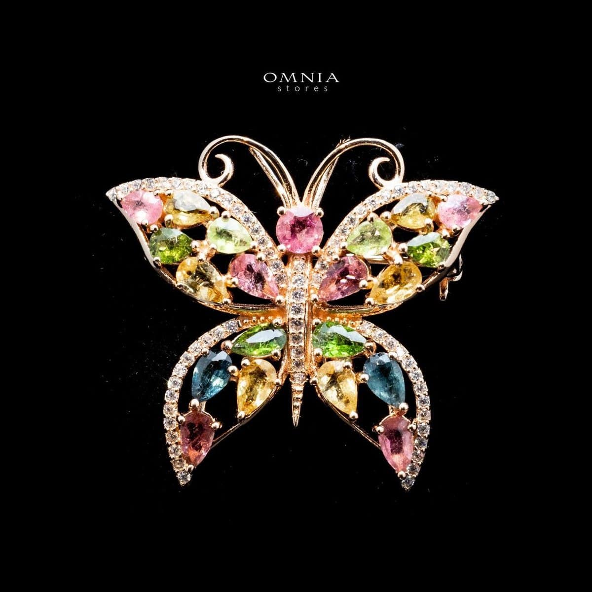 Omnia Maxine Butterfly Brooch In 92.5 Silver High Quality Natural tourmaline - OMNIASTORES UAE