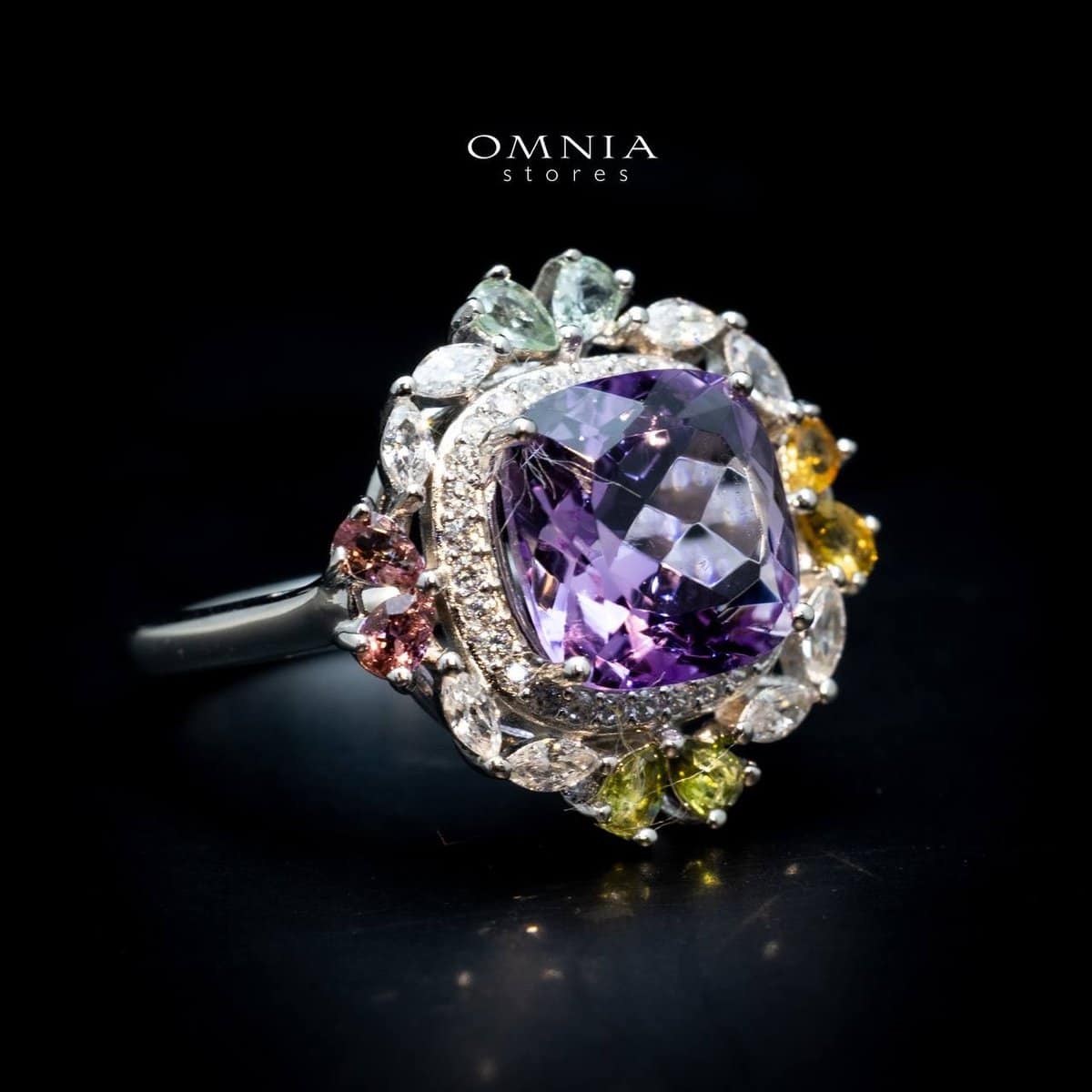 Omnia Batool Ring in 925 Silver In High Quality Amethyst stone - OMNIASTORES UAE