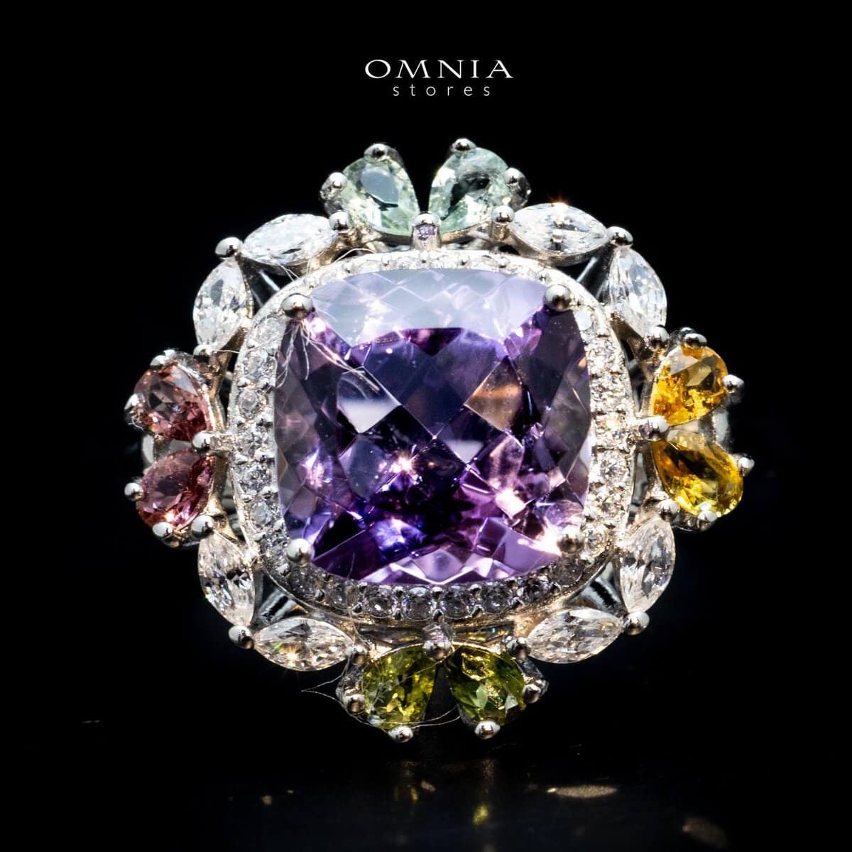 Omnia Batool Ring in 925 Silver In High Quality Amethyst stone - OMNIASTORES UAE