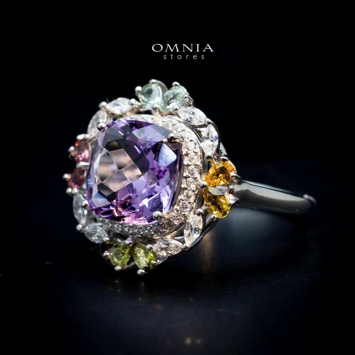 Omnia Batool Ring in 925 Silver In High Quality Amethyst stone - OMNIASTORES UAE