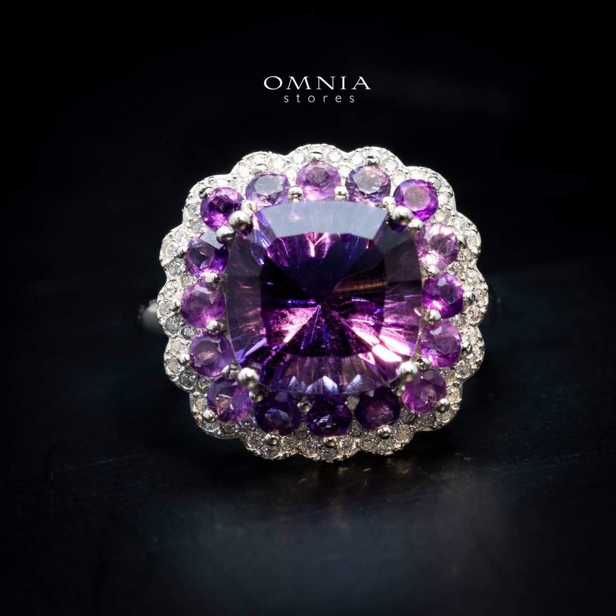 Omnia Futol Ring in 92.5 Silver In High Quality Amethyst stone - OMNIASTORES UAE