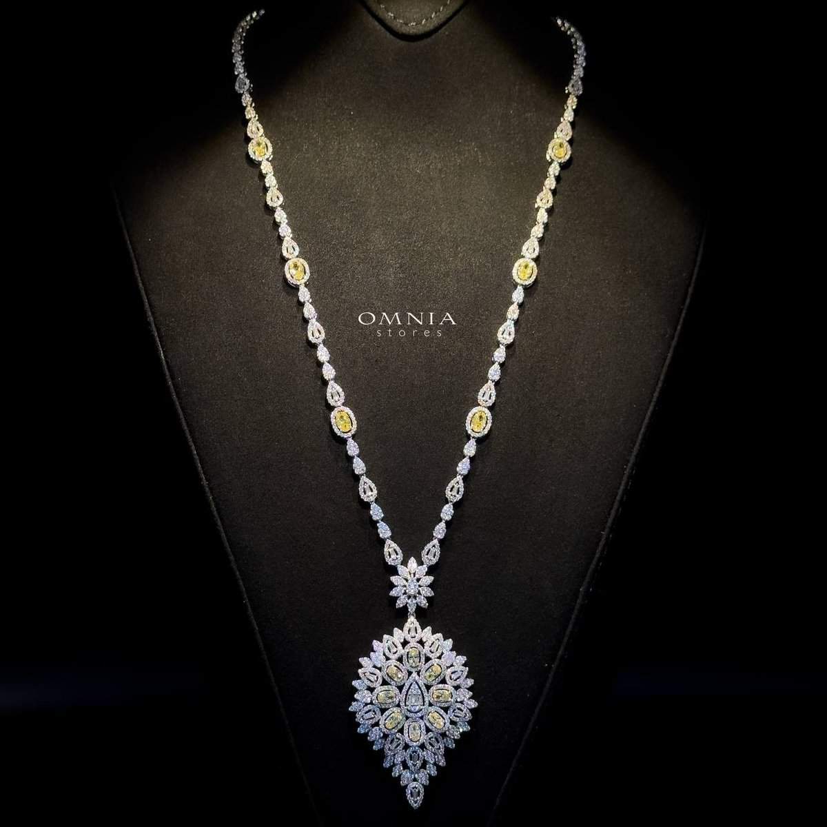 Omnia hasmaa Bridal Long chain Set Accessories High Quality Zircon Stone In Rhodium Plated - OMNIASTORES UAE