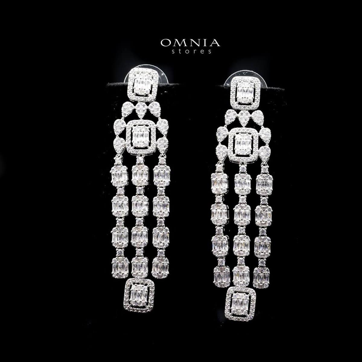 Omnia Sara Drop Earrings in High Quality Zircon Stone Rhodium Plated - OMNIASTORES UAE