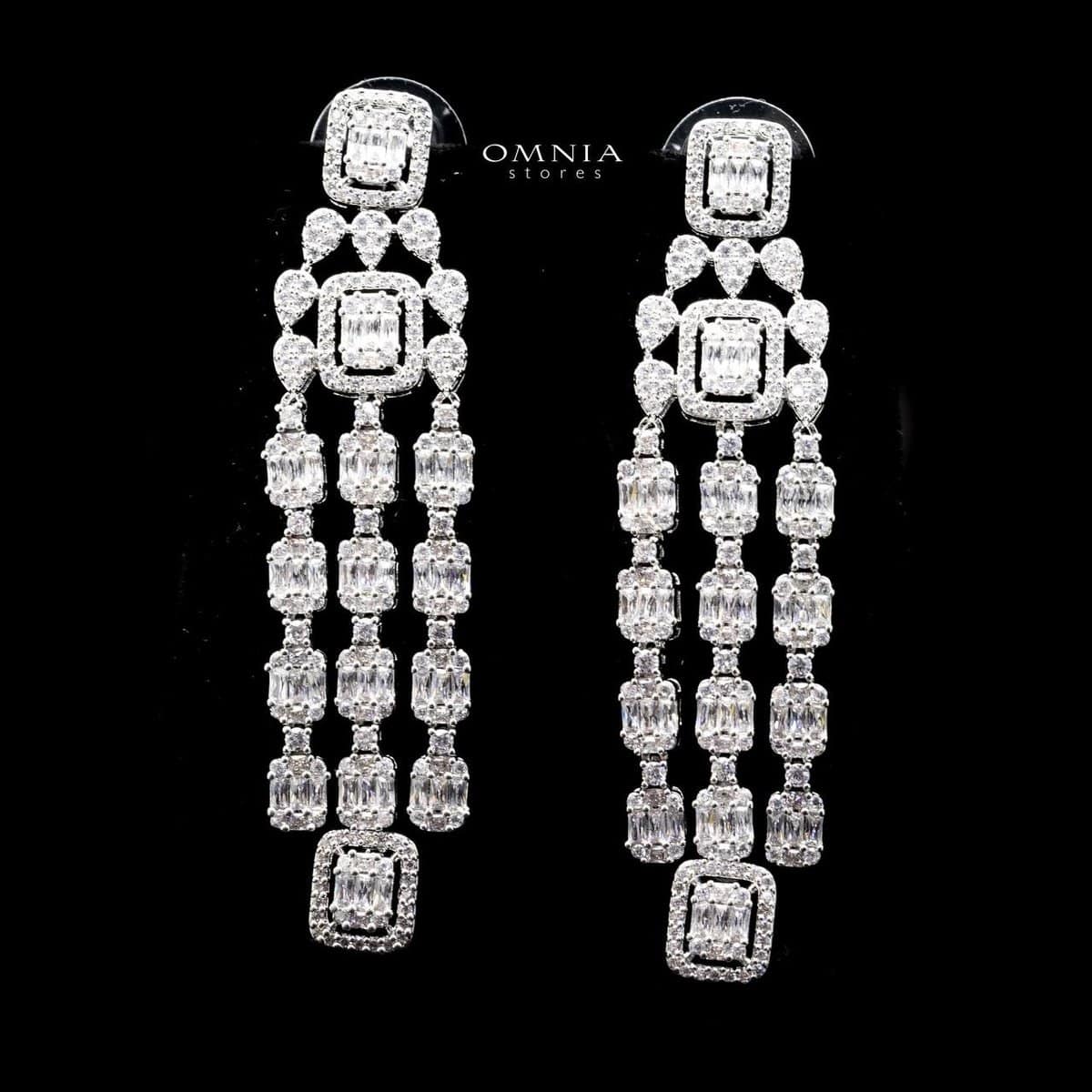 Omnia Sara Drop Earrings in High Quality Zircon Stone Rhodium Plated - OMNIASTORES UAE