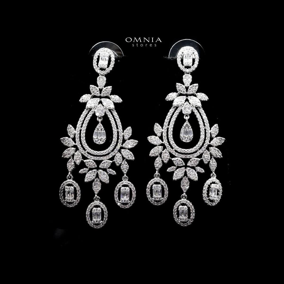 Omnia Shamcey White Earrings in High Quality Zircon Stone in Rhodium Plated - OMNIASTORES UAE