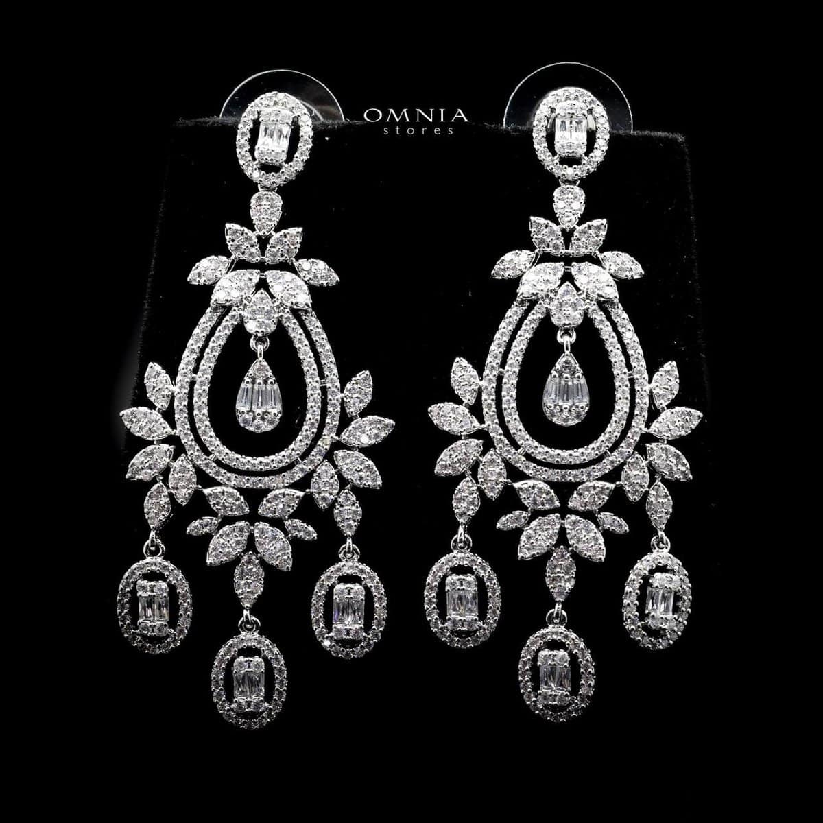 Omnia Shamcey White Earrings in High Quality Zircon Stone in Rhodium Plated - OMNIASTORES UAE