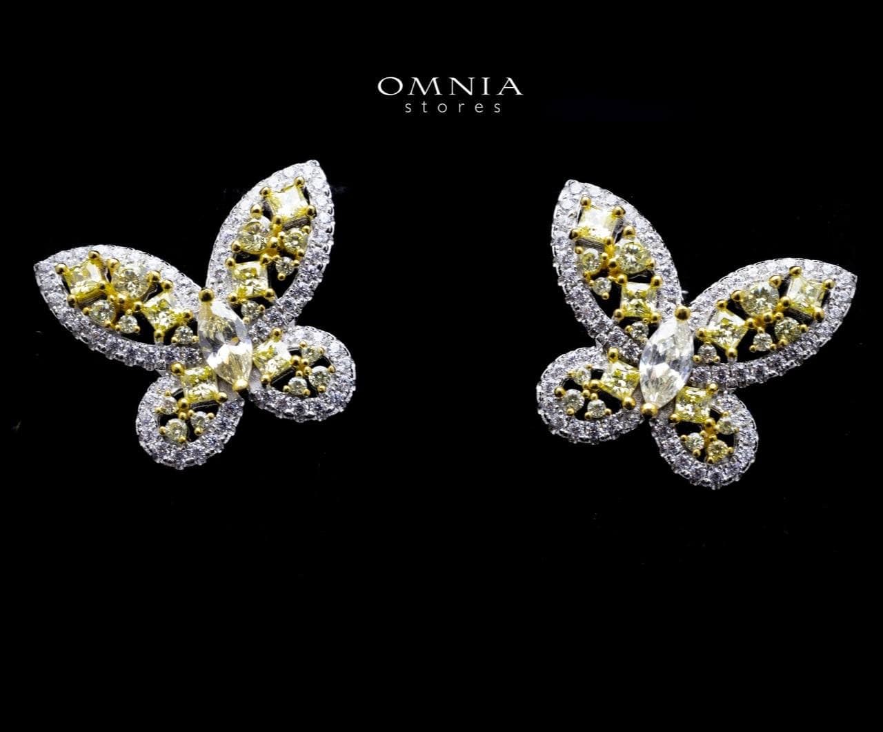Omnia Dalia Yellow Butterfly Earrings In 92.5 Silver High Quality Simulated Diamonds - OMNIASTORES UAE